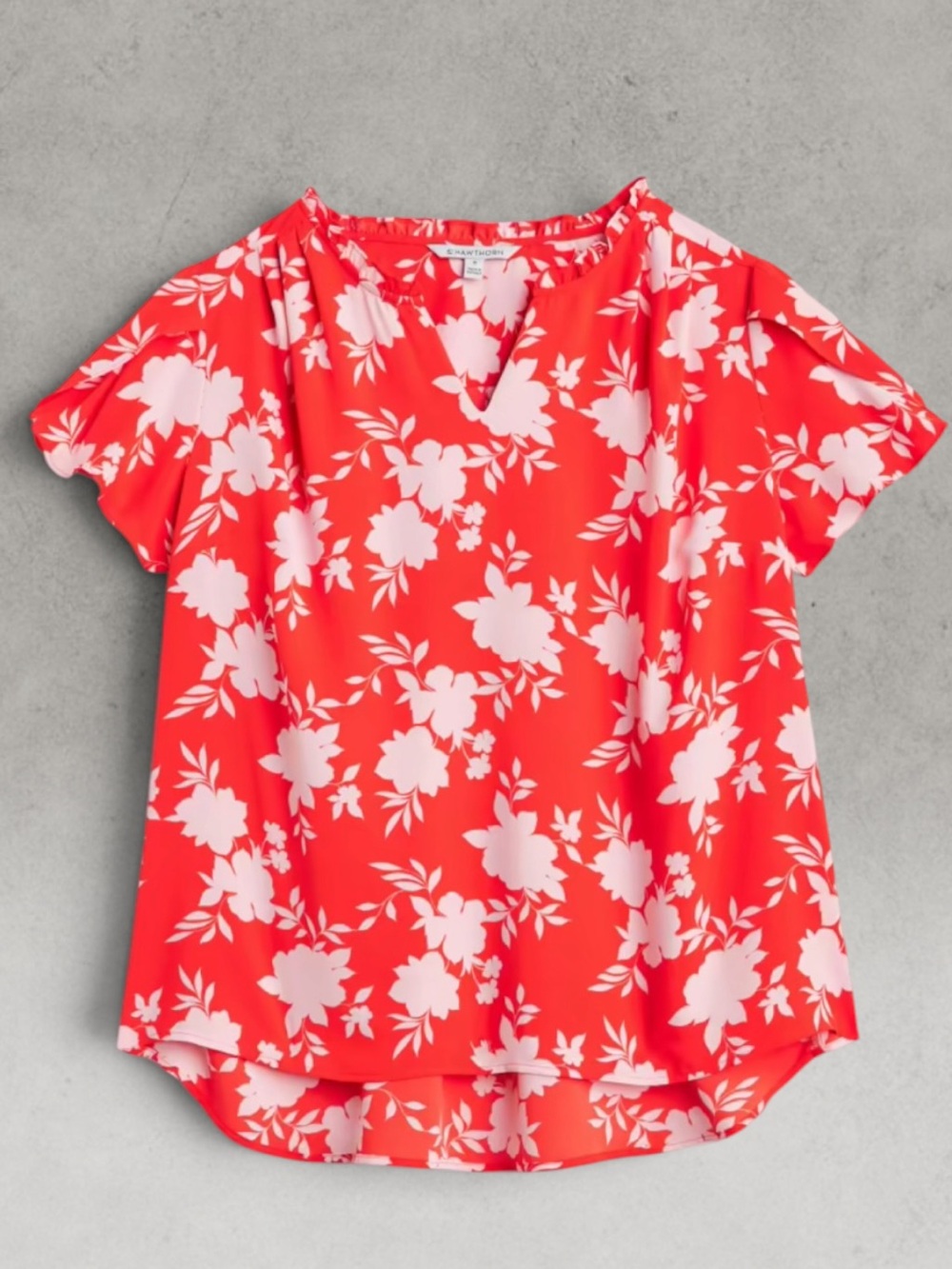 41 Hawthorn Red Floral Split-Neck Blouse